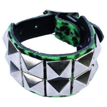 2row Pyramid Leopard Wristband - Punk Rockabilly Rock
